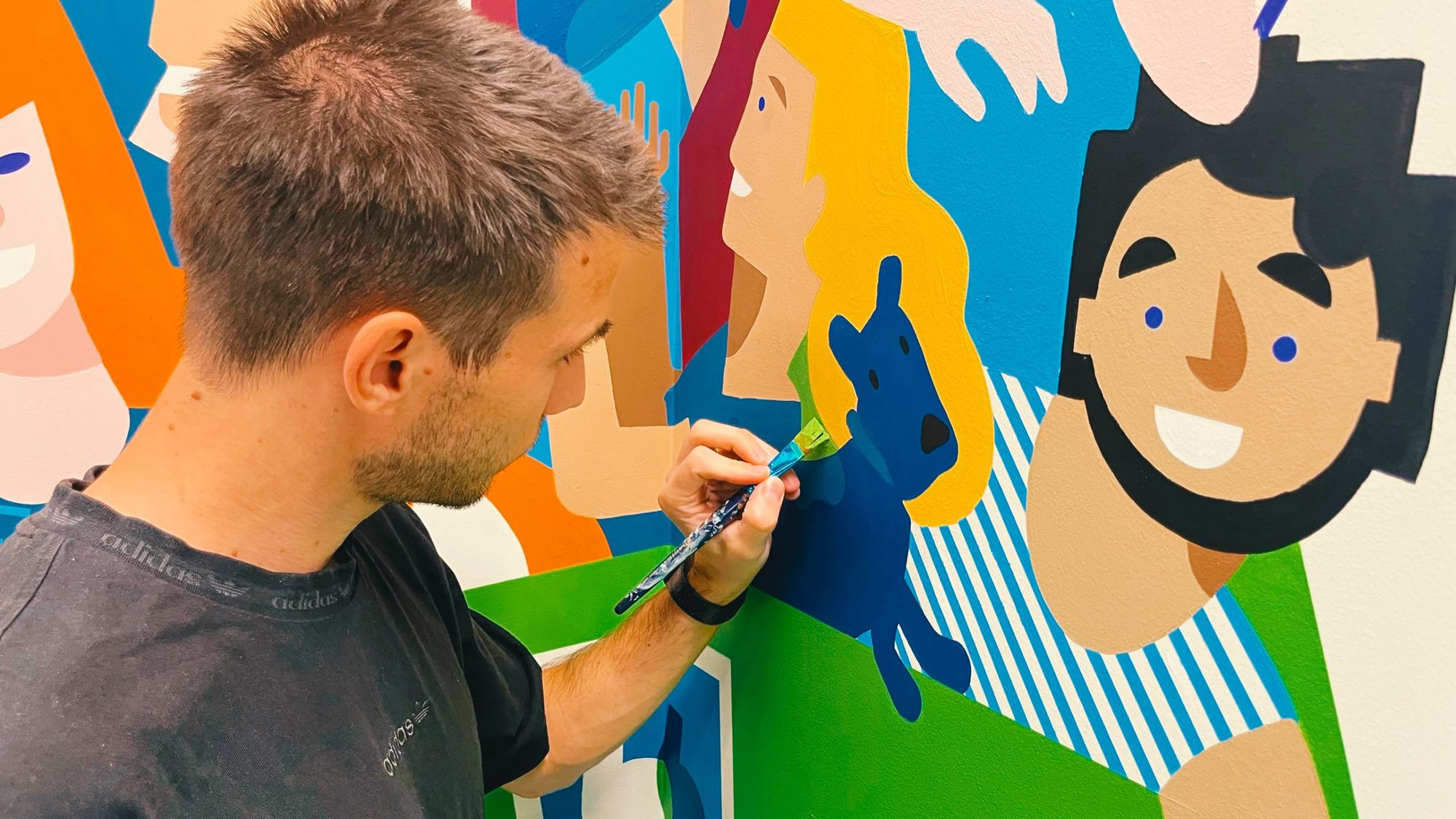 Détail des couleurs — fresque murale BlaBlaCar, Paris