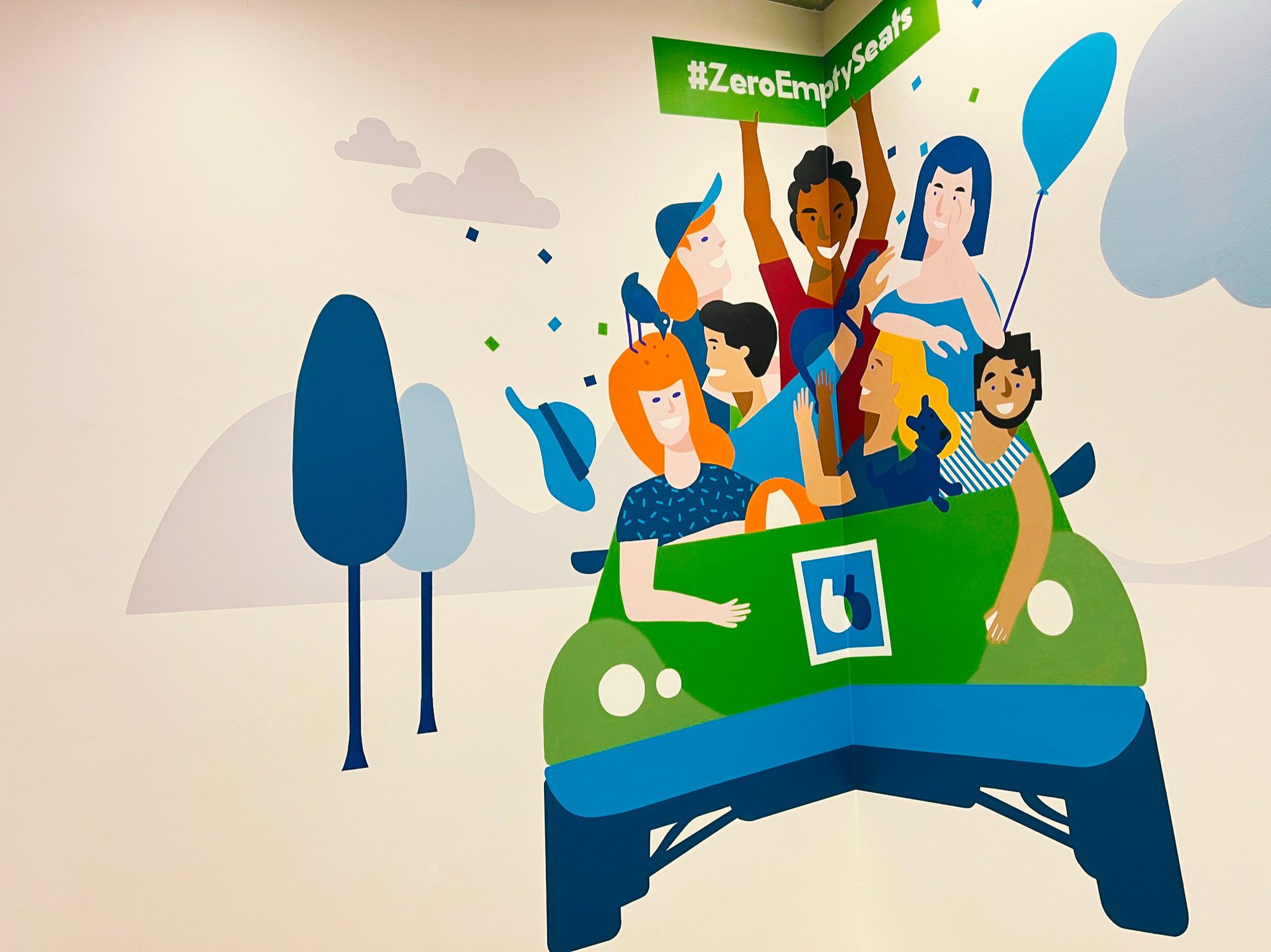Détail de la finition — fresque murale BlaBlaCar, Paris