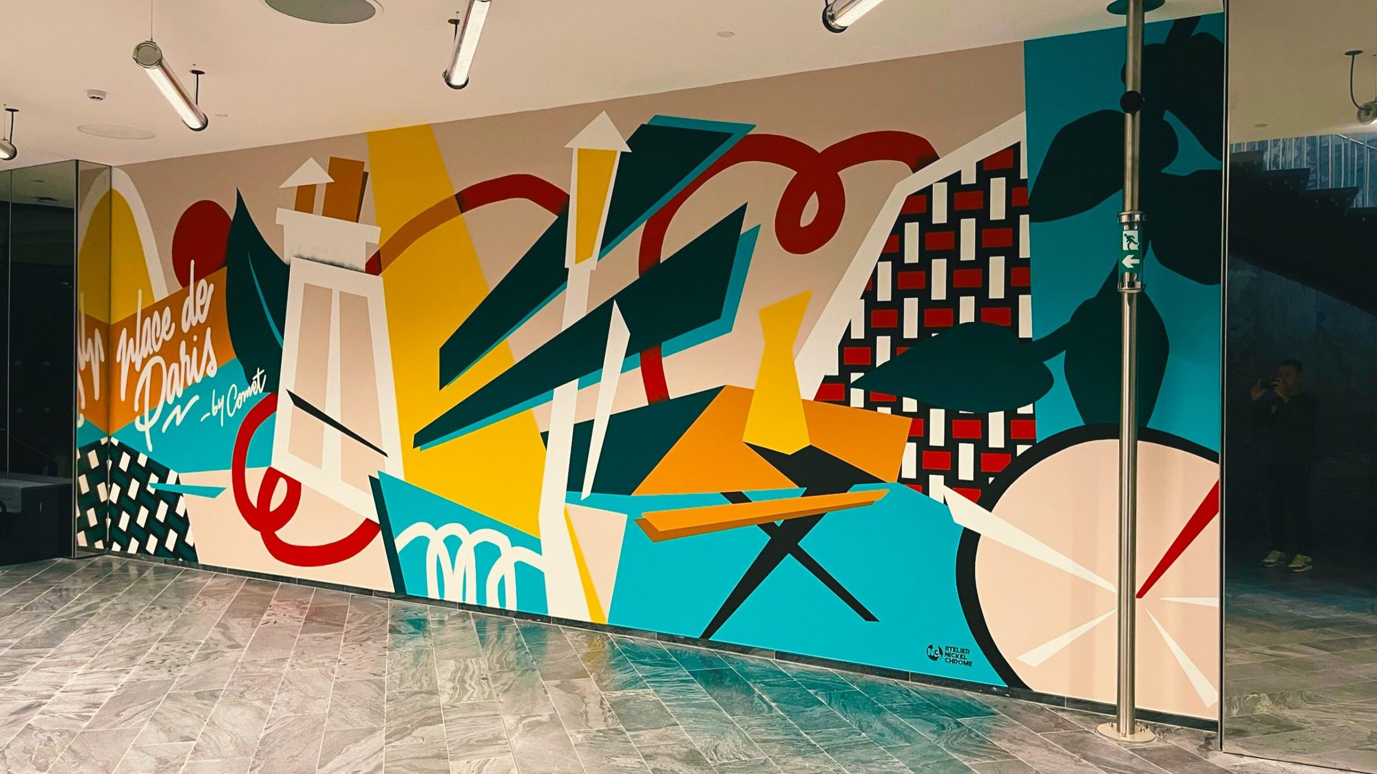 Perspective d'angle — fresque murale Comet · Landscape, La Défense