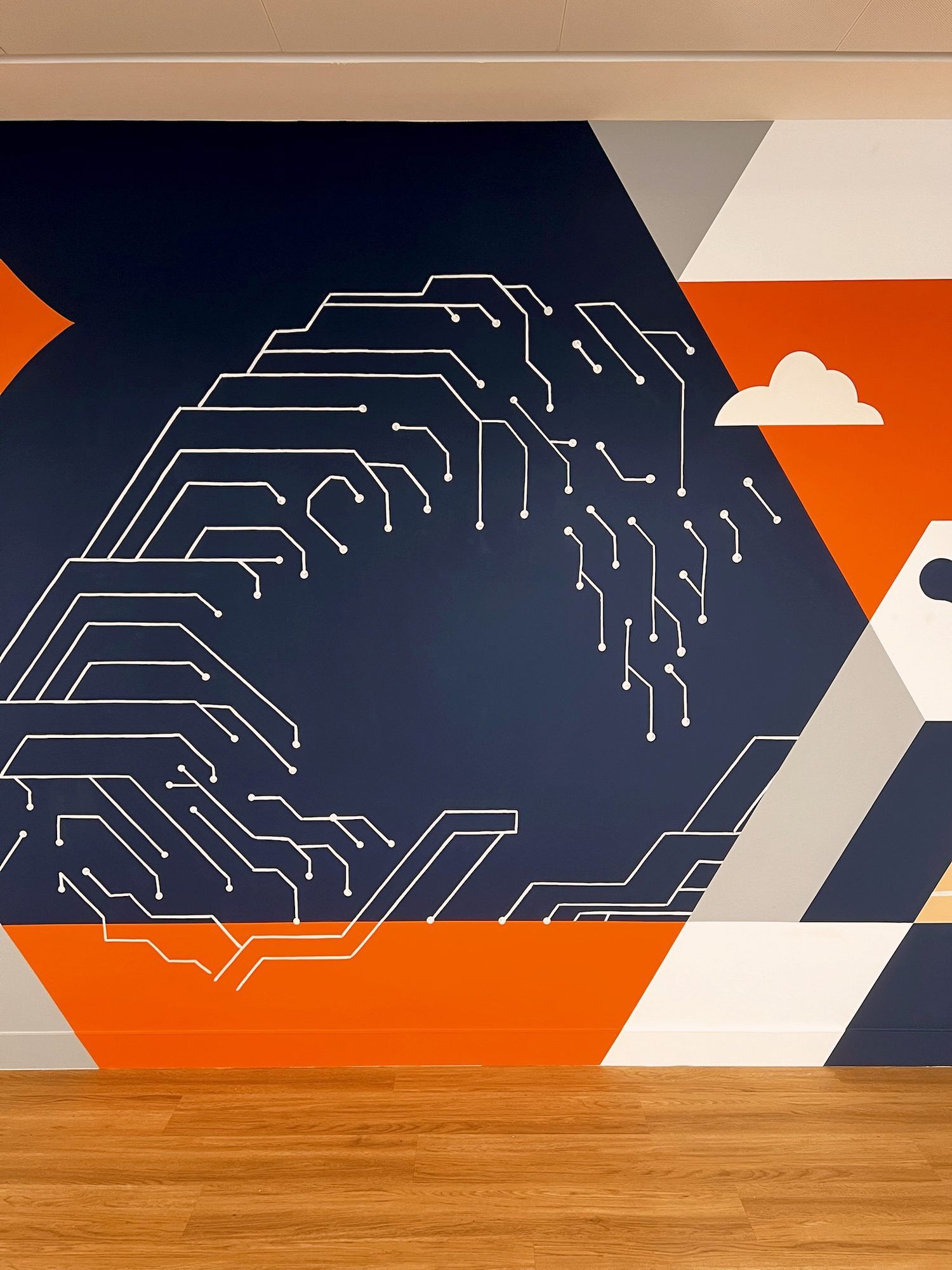 Détail de la finition — fresque murale Cybersup, Paris