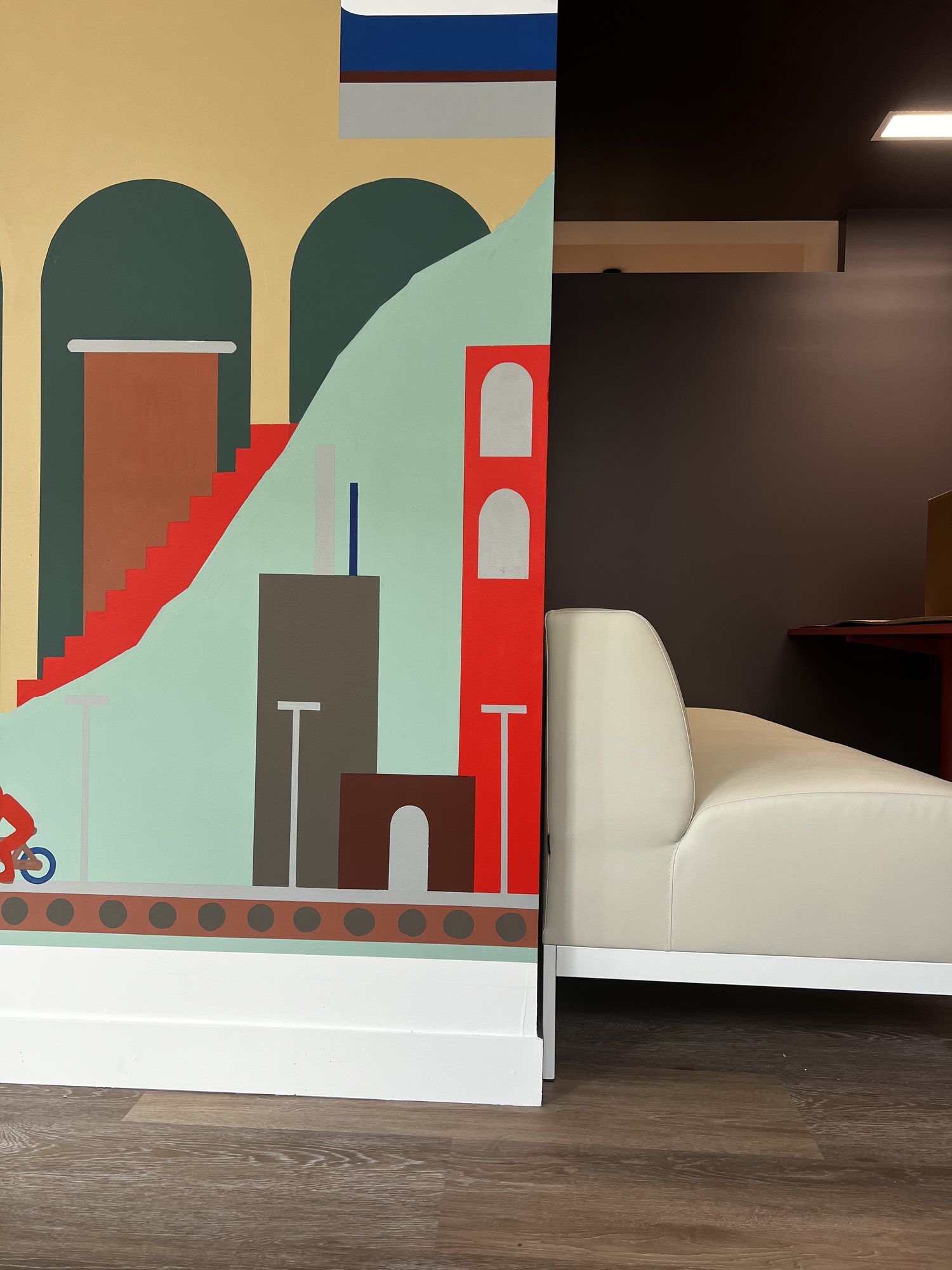 Détail des couleurs — fresque murale ETF · Vinci Construction, Rueil-Malmaison