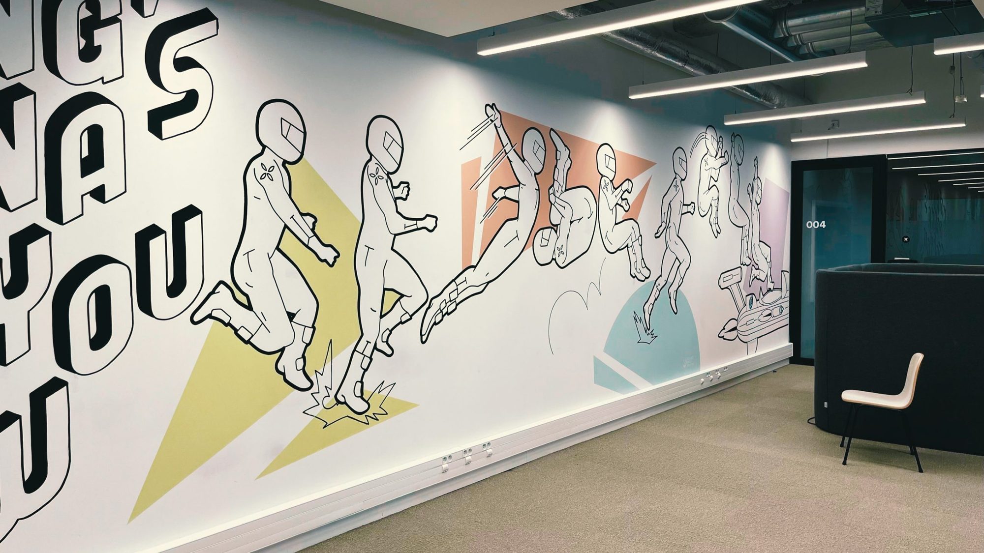 Perspective d'angle — fresque murale Qonto, Paris