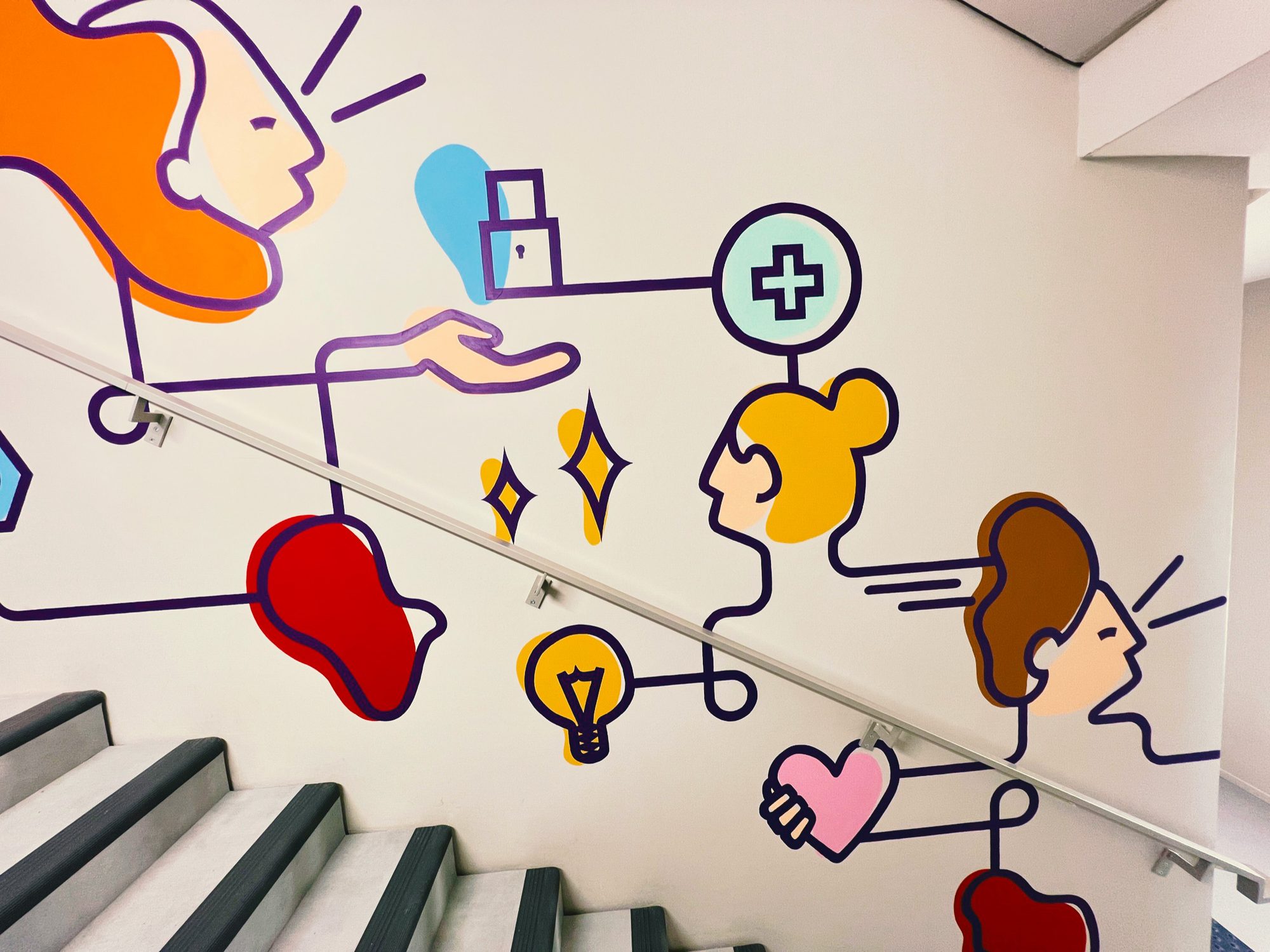 Détail des couleurs — fresque murale Groupe VYV · Doodle, Paris