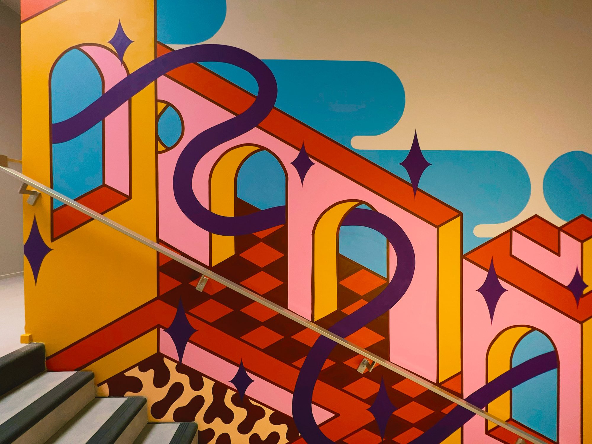Détail du motif — fresque murale Groupe VYV · Onirique, Paris
