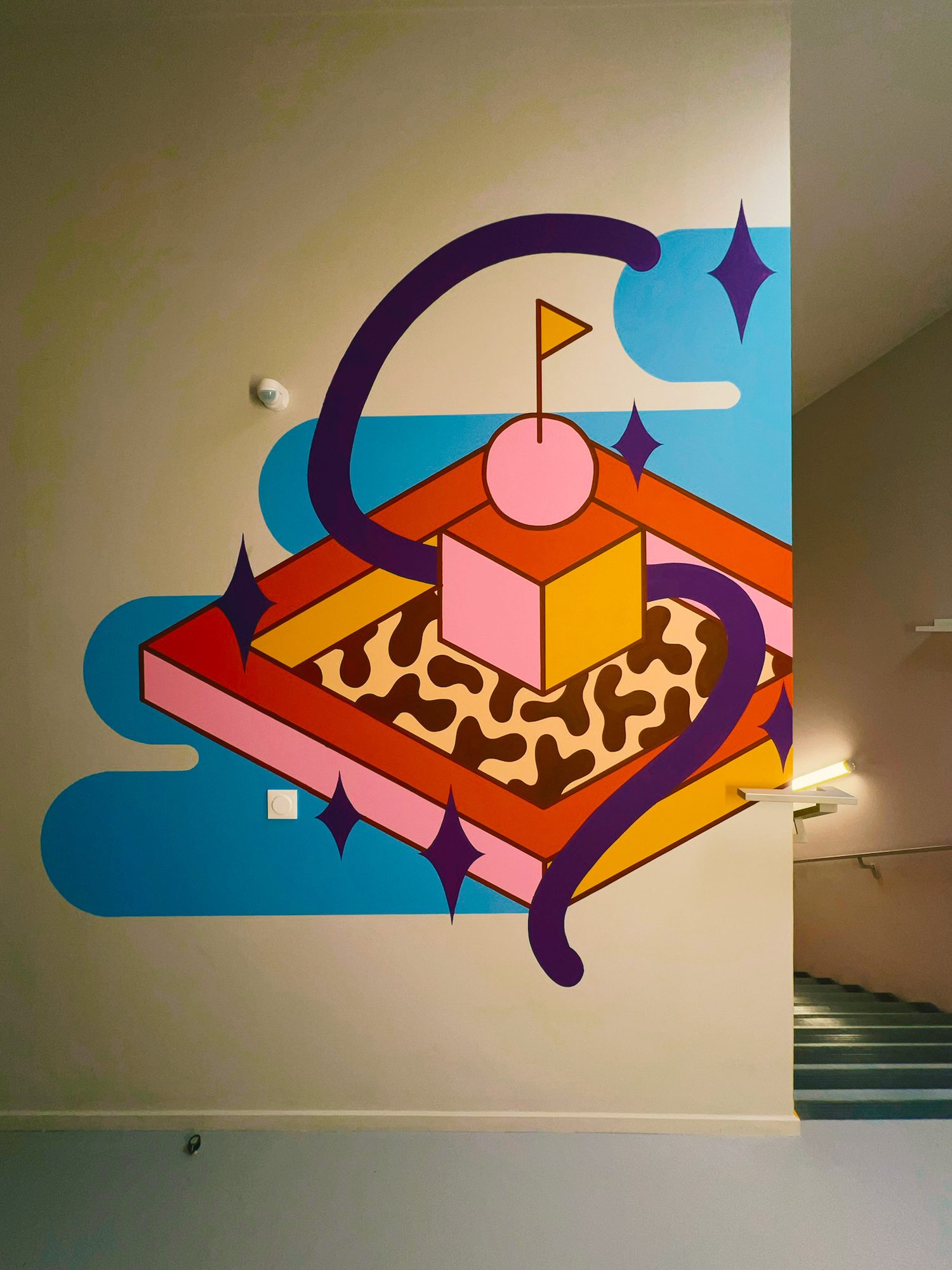 Détail des couleurs — fresque murale Groupe VYV · Onirique, Paris