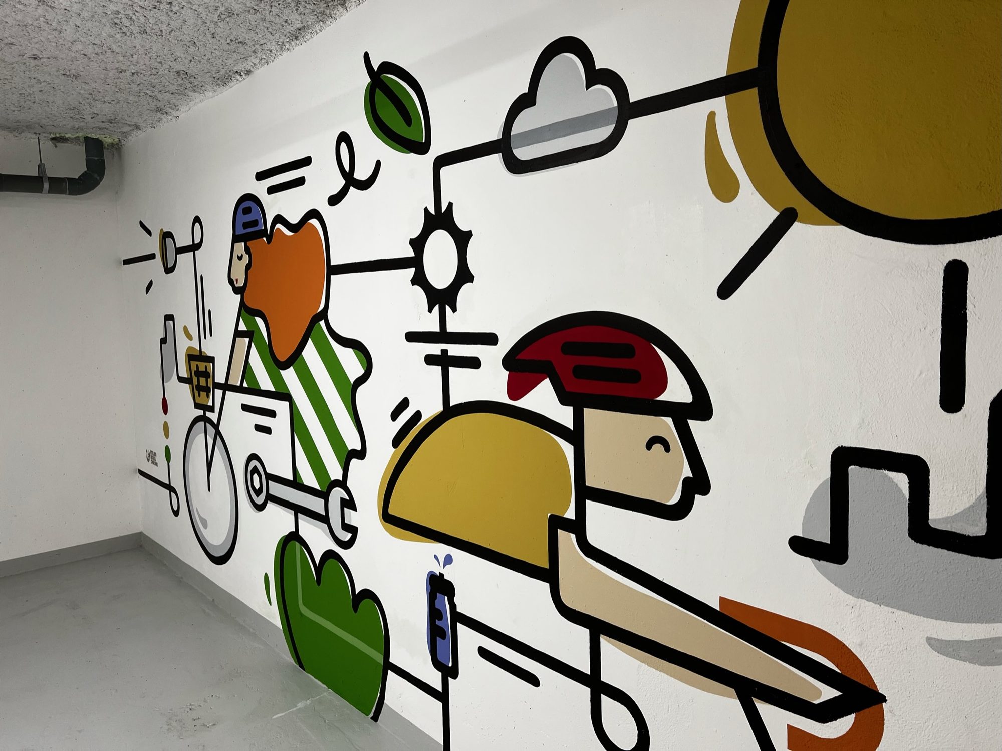 Fresque réalisée par Nickel Chrome dans le local velo de l’immeuble Green Oak.